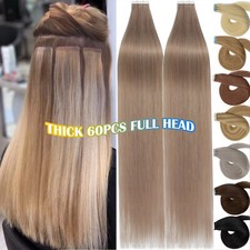 US 60PCS Tape-In Russian Remy Thick Human Hair Extensions Skin Weft Straight 22