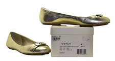 A8 Auth COACH London Metallic Gold Leather Ballet Flat Shoes A2910 Size 8.5 M