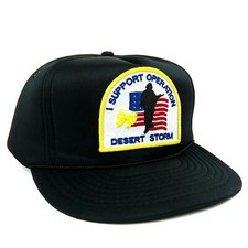 Vintage 90  s Desert Storm Veterans Trucker Hat Rope Front Military Patch Dad Cap