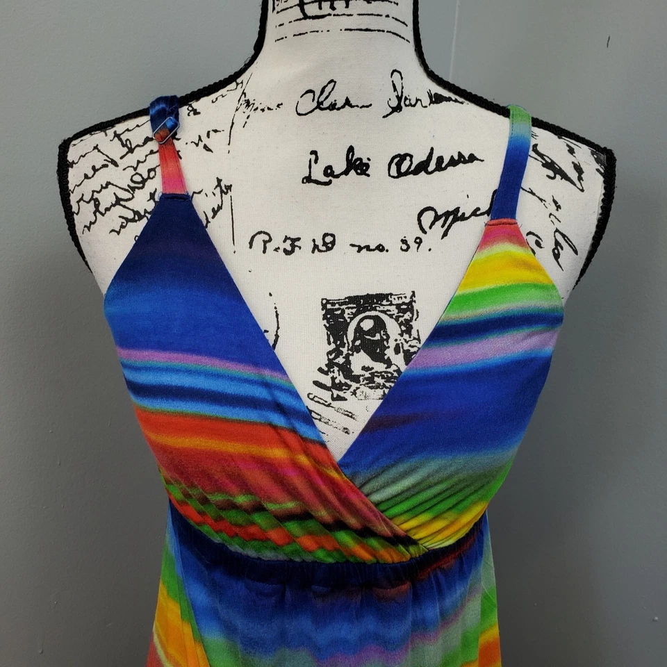 Old Navy Maternity Dress Womens XS Rainbow Striped Empire Waist Adjustable Strap - Image 3 of 4