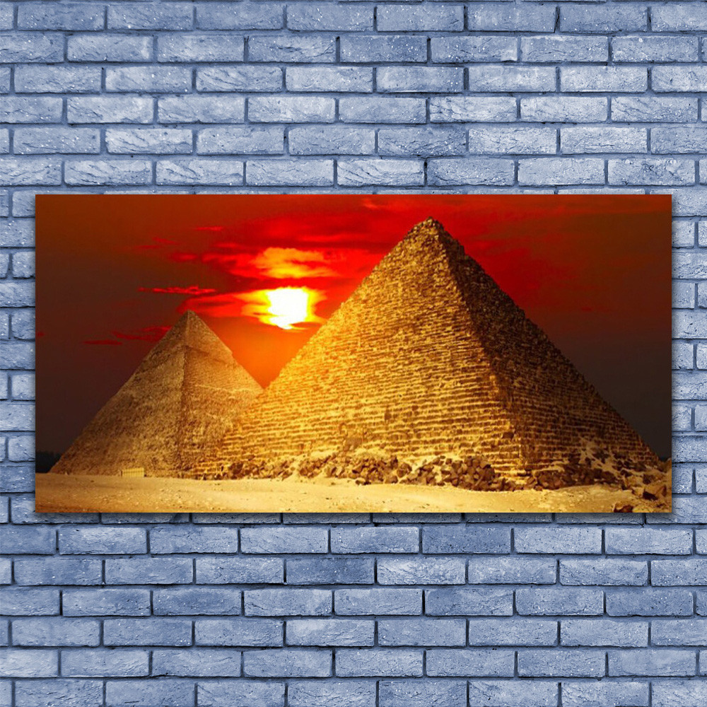 Tableau sur verre architecture pyramides 140x70 cm finition premium brillante