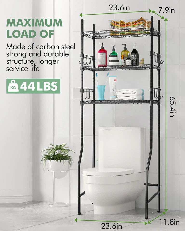 Over The Toilet Storage Rack 3-Tier Metal Bathroom Shelf Space Saver Organizer - Image 3 of 4