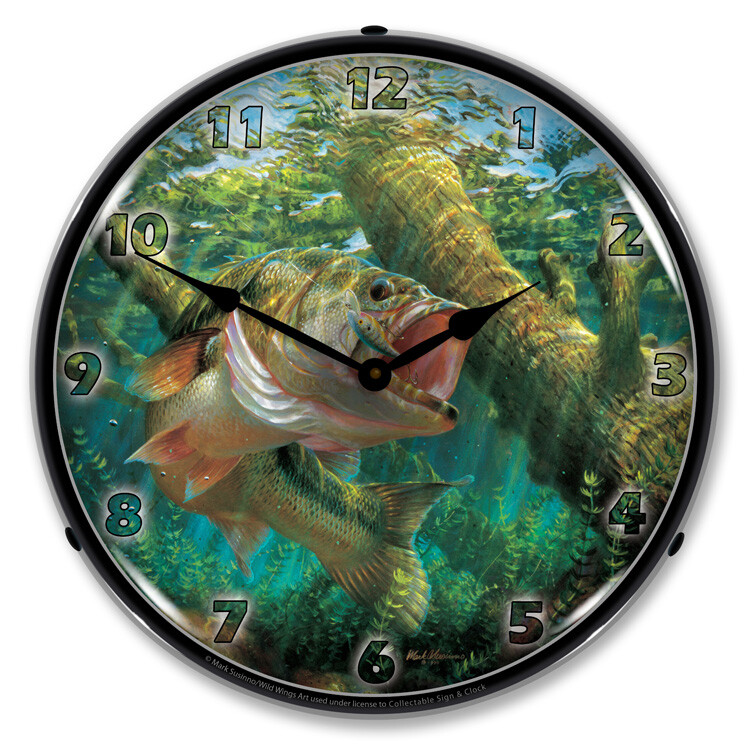 Fishing the Wood Largemouth Bass LED Backlit Clock