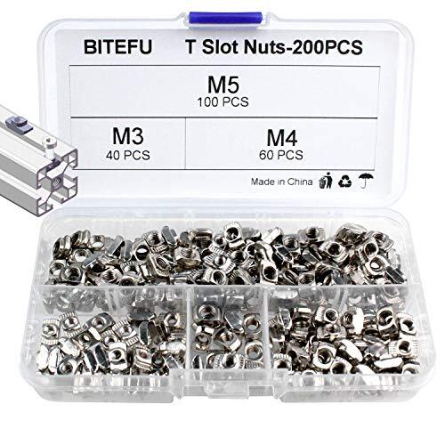 BITEFU 200pz t-nuts m3 m4 m5 t-scanalatura dado femmina in acciaio al (s0D)