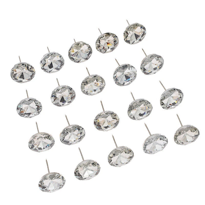 20x Diamond Pattern Crystal Studs Upholstery Nails Button Tacks Pins Wall Button - Image 2 of 4