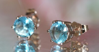 Created Brillantschliff Aquamarin 925 Sterling Silber 8mm Ohrstecker/Ohrringe