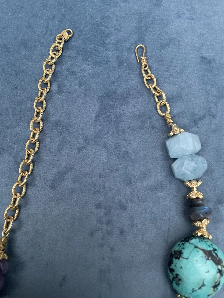 "Collar ajustable de 20"" mezcla de piedras preciosas con amatista, labradorita, turquesa" Foto 4 de 4