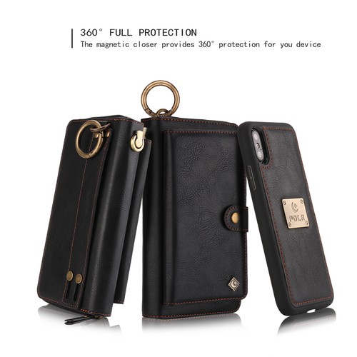 Zipper Purse Detachable Leather Wallet Case Magnetic Cover For iPhone & Samsung - Picture 3 of 20