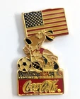 VTG Coca Cola World Cup USA 1994 FIFA Dog American Flag Soccer Ball Pin Souvenir