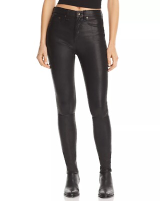RAG & BONE Black Stretch Lamb Leather Cropped Skinny Pants 27 NEW  display picture 1