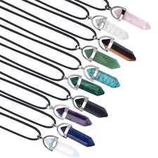 2PCS Hexagonal Stone Pendant Chakra Healing Crystal Pendant Necklace DIY Jewelry