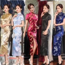 Chinese Traditional Qipao Dress Women Summer Silk Satin Cheongsam Evening Gowns