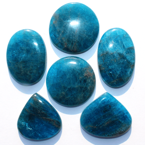 6 Pcs Natural Neon Blue Apatite Top Quality 28.8mm-39mm Cabochon Loose Gemstones - Picture 9 of 11
