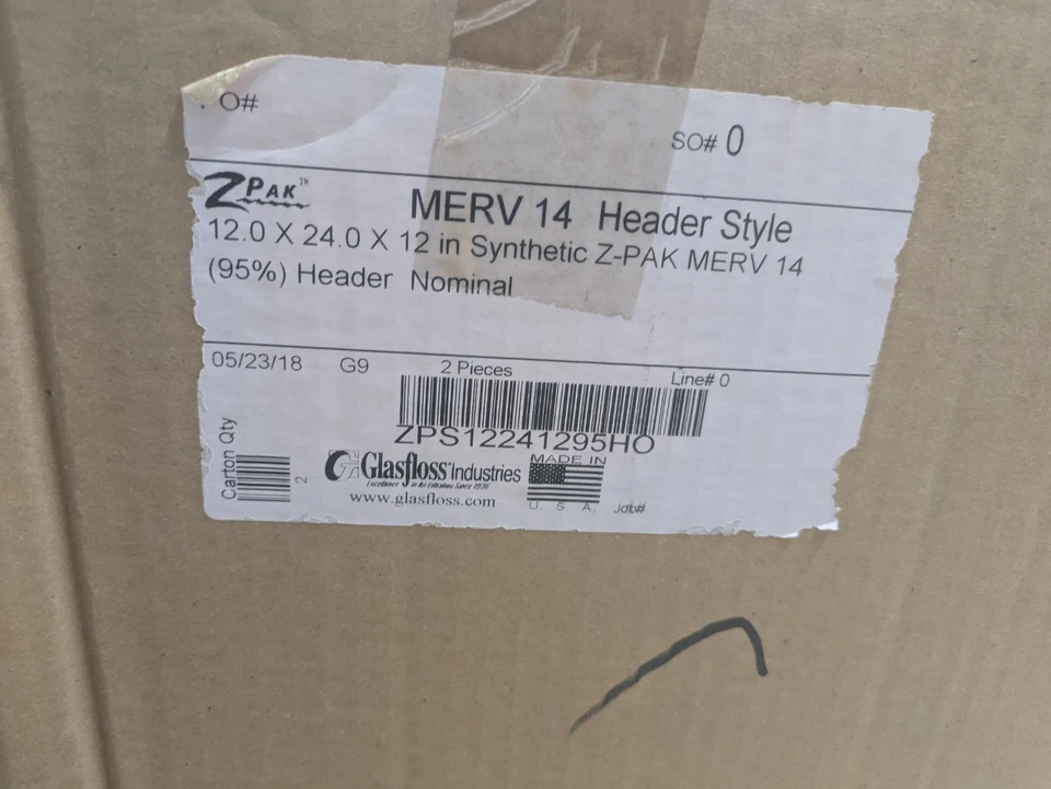 Cantidad 2 Cabezal MERV 14 Estilo 12X24X12" Sintético Z-PAK MERV 14 Cabezal Nominal 95% Foto 4 de 4