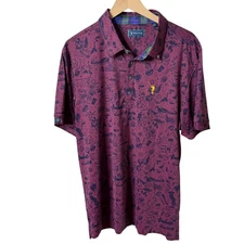 William Murray Crazy Print Golf Polo Shirt Cactus Canoe Beer Burgundy Large