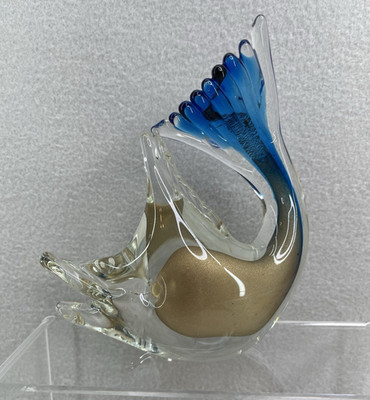 VTG Murano Style Swordfish Art Glass Figurine Blue Gold Hand Blown 6in