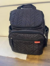 Skip Hop Black Quilted Forma Diaper Bag Backpack Zipper Pockets - Black