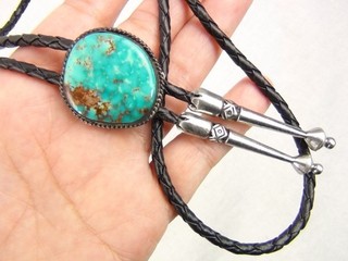 35g 35" Native Sterling Silver Turquoise Bolo Tie Necklace Navajo