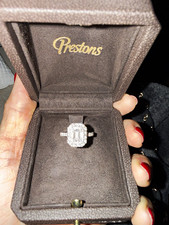 Prestons GIA 950 Platinum Emerald Cut Diamond Halo Engagement Ring 1.51ct I