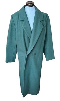 Vintage Adolfo Classics 100% Pure Wool Women's Size 10 Trench Coat Teal Green