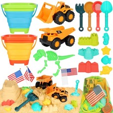 Beach Sand Toys for Kids, 29PCS Sandbox Toys with 2 Collapsible Bucket Sand, ...