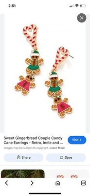Vtg Christmas Ginger Bread Man Dangling Earring