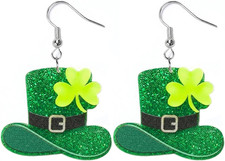 St. Patrick'S Day Green Hat Rainbow Earrings for Women,Good Luck Dangling Earrin