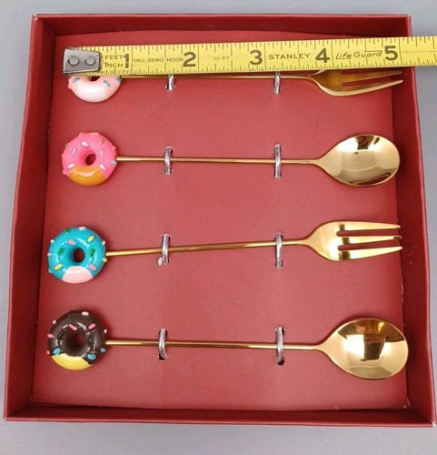 Collectible Spoon And Fork Set Doughnut Decoration Gift Appetizer - Picture 3 of 4