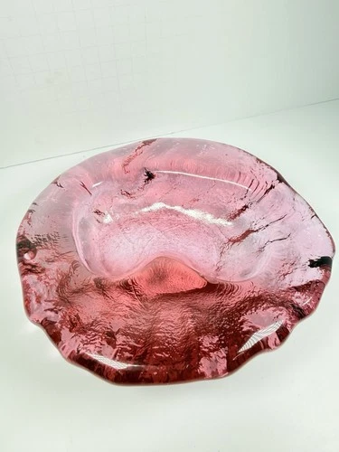 Vintage Blenko Art Glass Rose Free Form Amoeba Ashtray Bowl