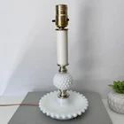 White Milk Glass Hobnail Candlestick Table Lamp 12" Shabby Cottage Vintage