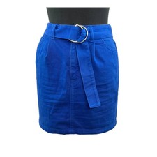 United Colors of Benetton Blue Denim Belted Mini Pencil Skirt Pocket Casual XS 2