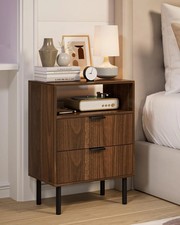 Apetaccat Bedside Table with 2 Drawers, Modern Bedside Cabniet with Metal Legs,
