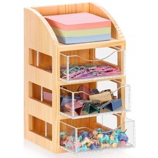 3 Drawer Desktop Accessory Storage Drawers Clear Desktop Organizer with Drawe...