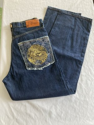 Vintage Dragon Embroidery Brooklyn Xpress Baggy Jeans 34x34 Y2K EUC Dry Cleaned