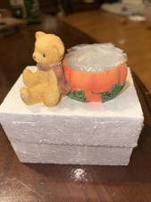 1998 Cherished Teddies Fall,  Thanksgiving Bear Pumpkin Tea Light 470333 MIN
