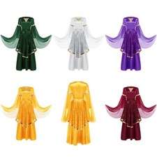 Women Dancewear Lyrical Gown Glittery Dress Costume Set Exercise Outfits Stage