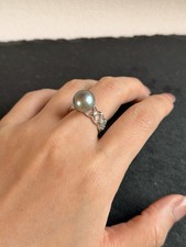 11.4mm Natural Tahitian Saltwater Pearl Ring Platinum Grey Adjustable S925 Silve