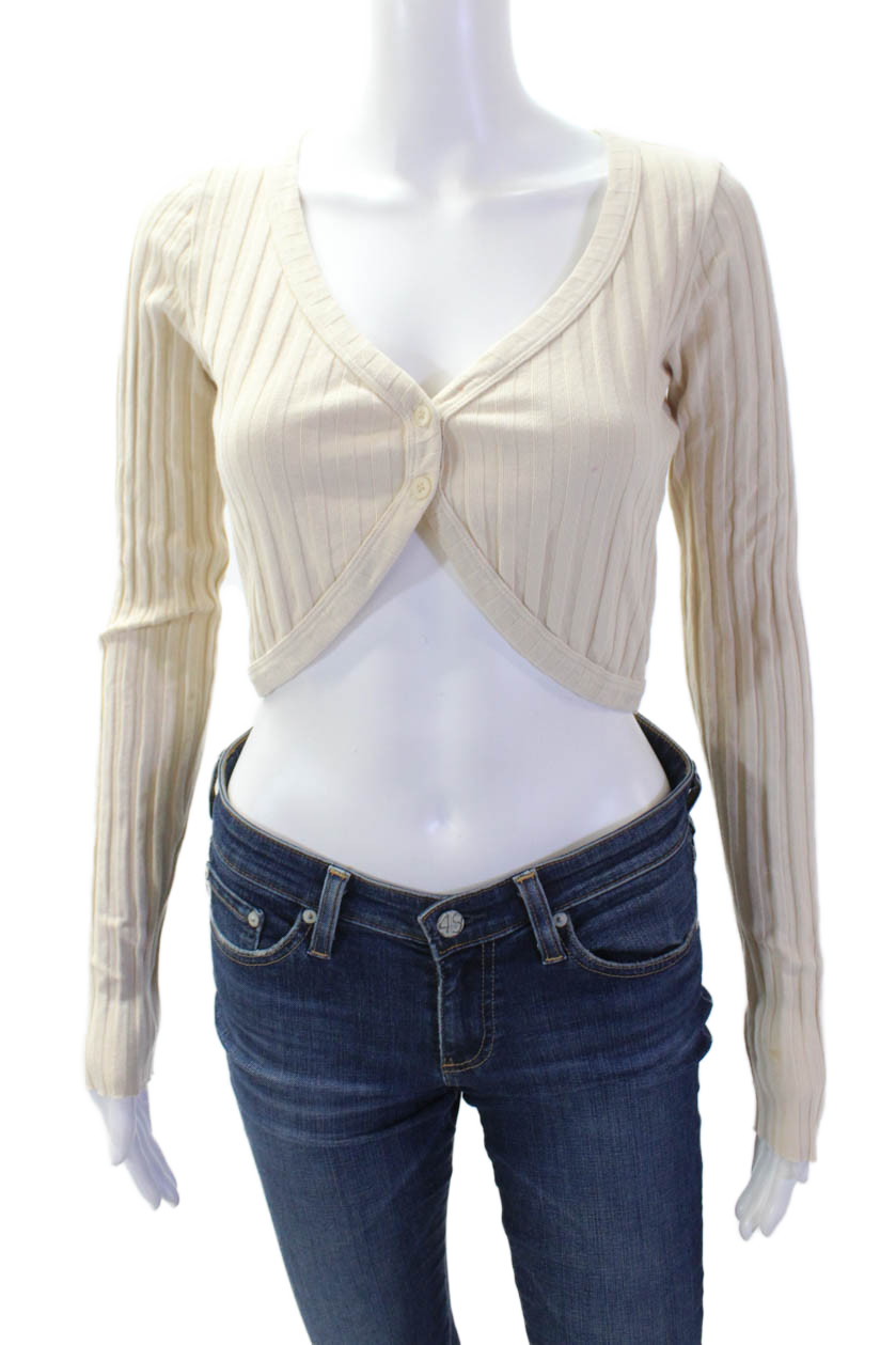 Cotton Citizen Womens Cardigan Striped V-Neck Button Long Sleeve Beige Size SFree Shipping in US $100+ Orders | $6.95 Orders Below