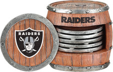 FOCO Las Vegas Raiders NFL 5 Pack Barrel Coaster Set, One Size, Team Color