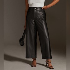 Anthropologie Maeve The Colette Cropped Wide-Leg Pants Faux Leather Edition
