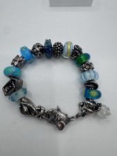 Authentic Trollbeads Bracelet Fish Clasp W/19 Glass And Sterling Silver Beads