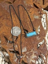 Native American Handmade Turquoise Bar Necklace Sterling Silver Johnny Dixon 