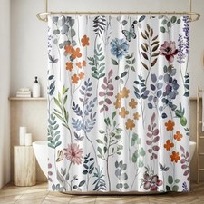 Watercolor Floral Shower Curtain Colorful Flower Blue Blue Green Watercolor