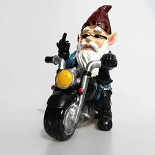 Funny Gnome Riding Motorcycle Statue Resin Garden Home Decoration Figurine