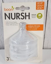 BOON NURSH BABY BOTTLE NIPPLES 3 MONTHS MEDIUM FLOW SILICONE NIPPLES BPA FREE