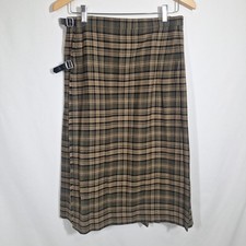 Vtg The Scotch House Tartan Plaid Wool Kilt Skirt Brown UK 14 US 12
