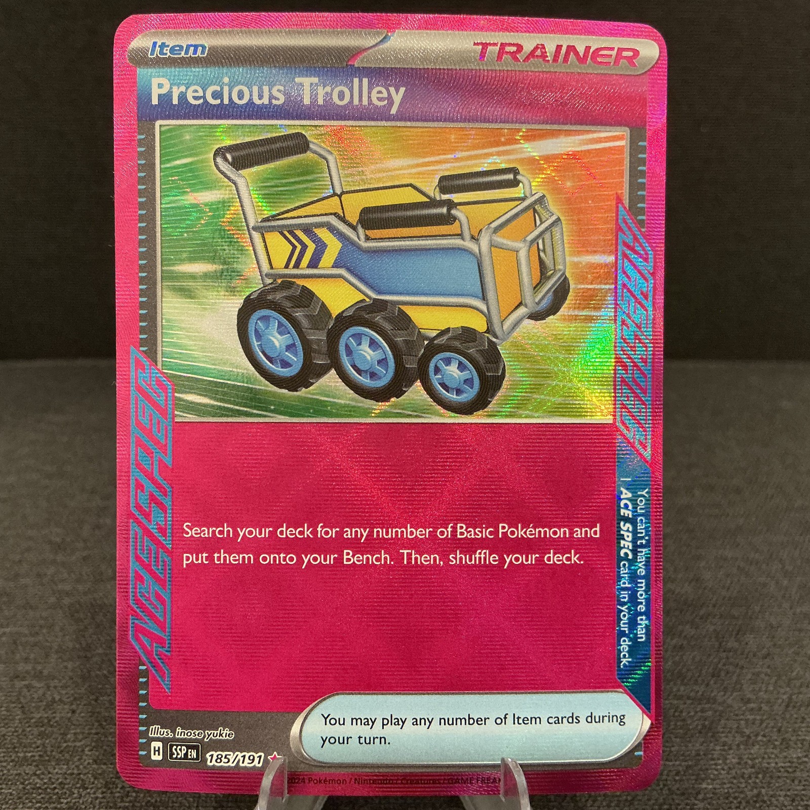 Precious Trolley 185/191 Sv08: Surging Sparks Ace Spec Holo Rare Pokemon Card