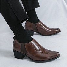 Men's Dress Shoes Pointed Toe Block Heels Slip-on Oxford casual Shoes