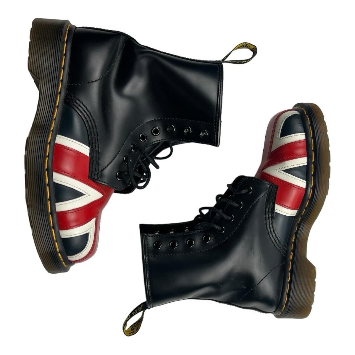 Vintage Doc Dr Martens Union Jack British Flag Toe Black Boots