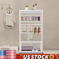 White Scarf Rack Belt Tie Hangers Organizer Iron Basket Display Stand W/ 4Wheels